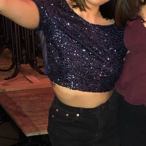 Sequin blue sheer crop top